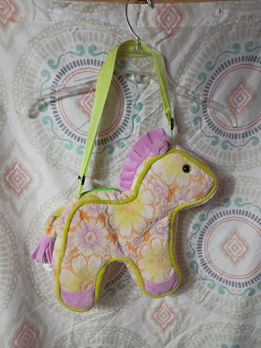 Kellytoy Floral Pony Plush Crossbody Bag - Pink & Yellow